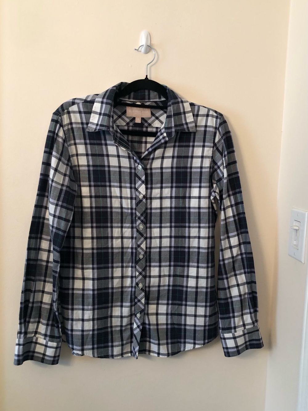 Banana Republic Navy and White Plaid Button-Down Shirt Size M, Grunge Western